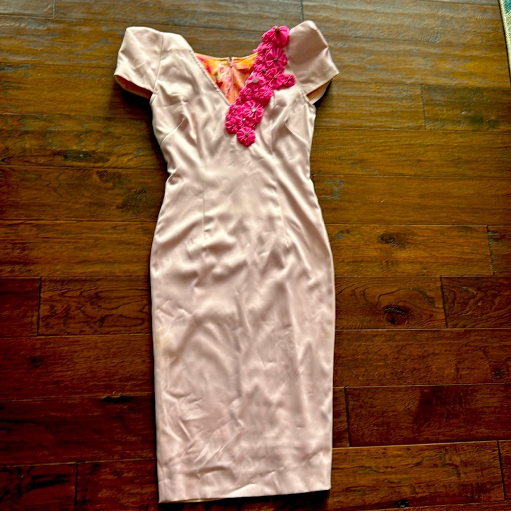 Wanna wear Dress by Tina O size S pale pink with hot pink chiffon